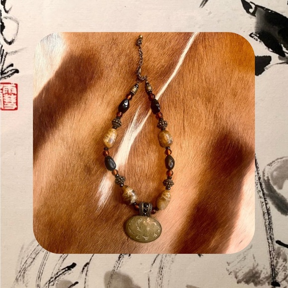 Chico’s vintage black & brown beaded, marble stone, glass pendant necklace - Picture 2 of 15
